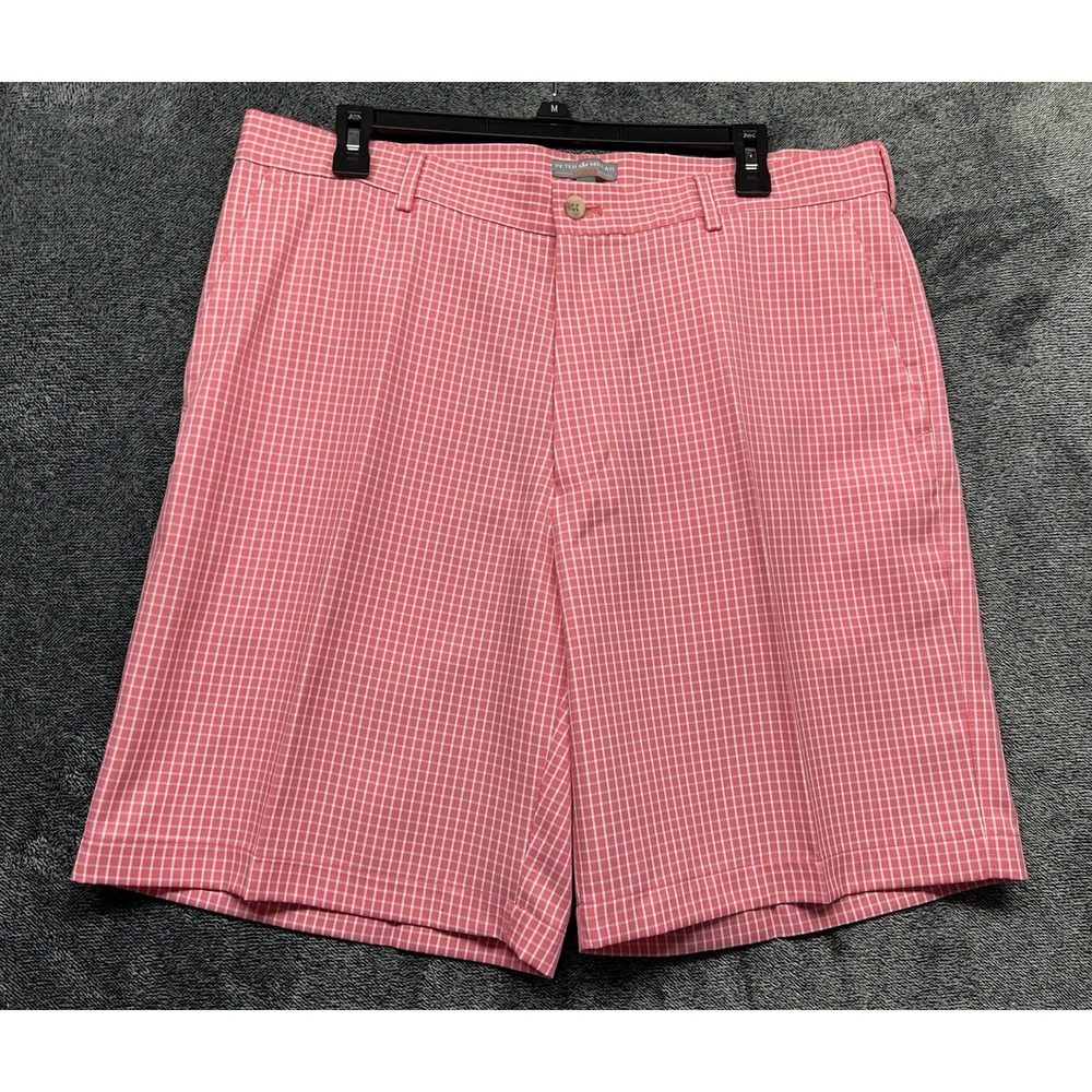 Peter Millar Mens Size 36 Pink Check Pattern Salem Polyester Golf Shorts (U3)